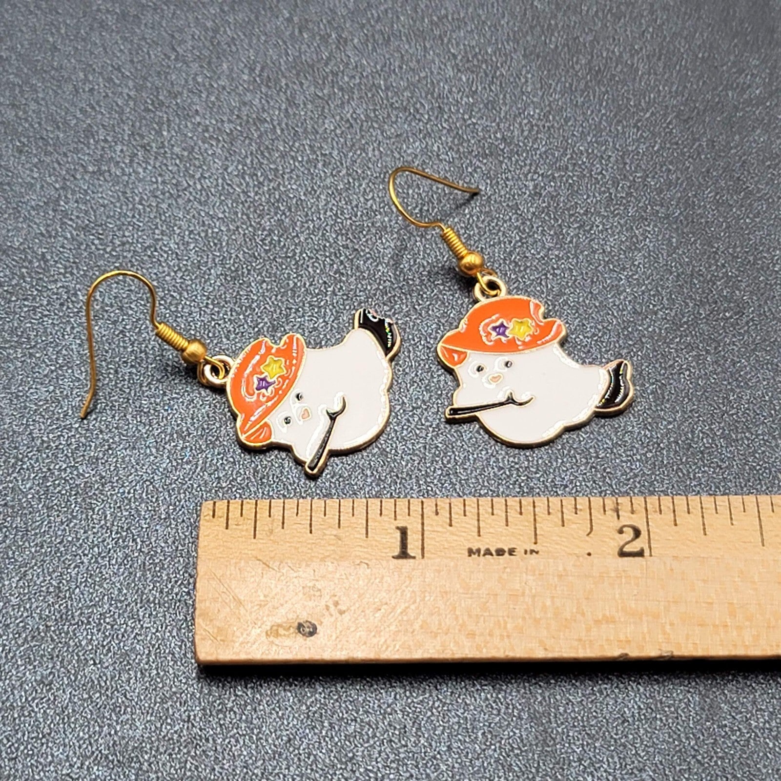 Halloween Witch Ghost Pierced Earrings Gold tone Enamel Dangle New 7/8"