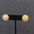 Vintage Pierced Earrings Gold Plated White Round Cabochon Studs 5/8"