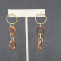 Pierced Earrings Gold tone Brown Swirl Acrylic Hoops Lightweight 2.75"