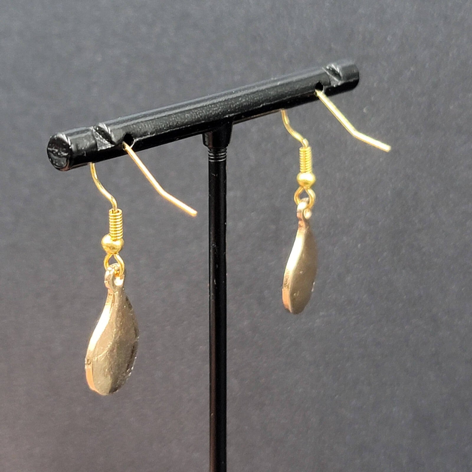 New Evil Eye Pierced Earrings Gold tone Blue Enamel Teardrop Dangle 3/4"
