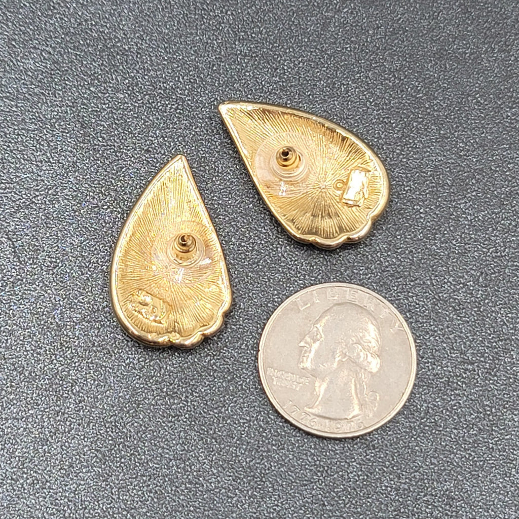 Vintage Pierced Earrings Gold tone Red Enamel Drop Teardrop 1.25"