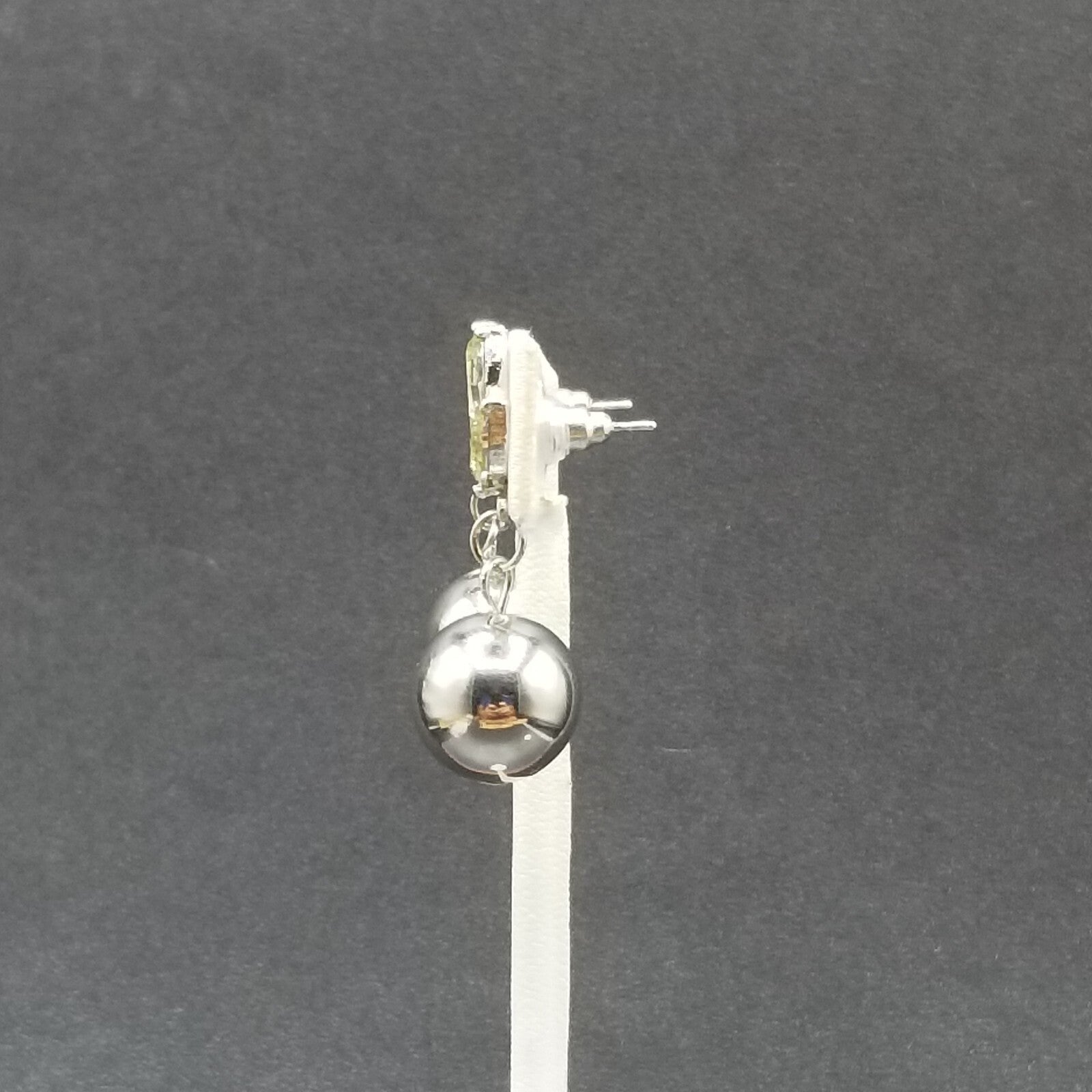 Pierced Earrings Silver tone Faceted Glass Metal Ball Statement Dangle 1 3/8"