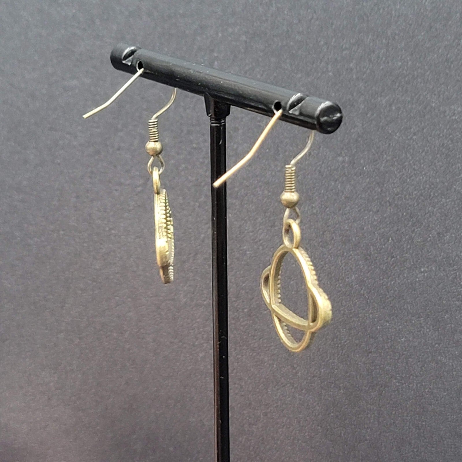 New Saturn Planet Pierced Earrings Bronze tone Dangle 3/4"