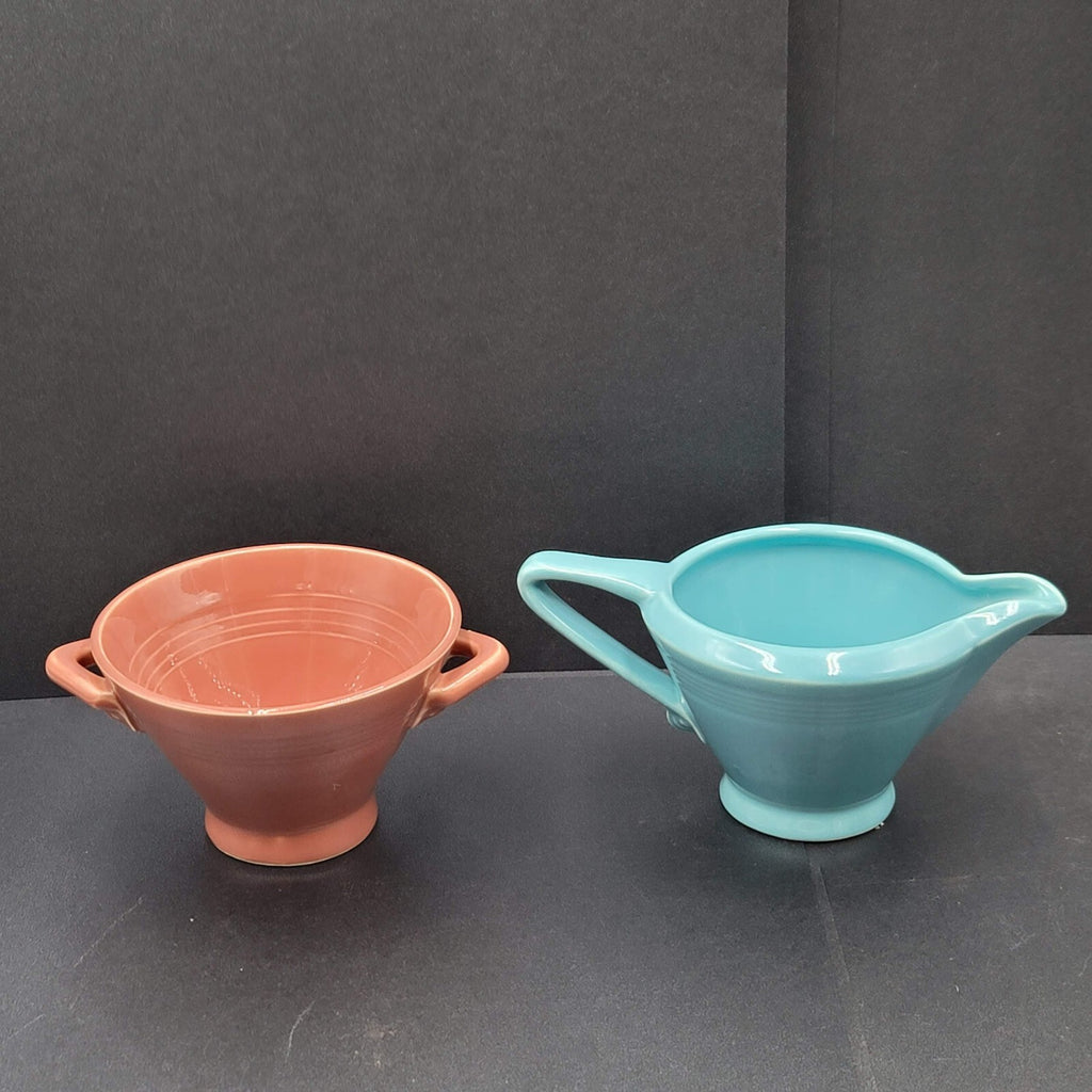 Vintage Fiesta Harlequin Blue Creamer Pink Sugar Set No Lid Ceramic