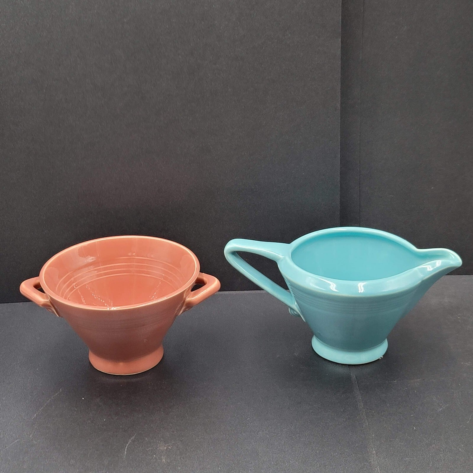 Vintage Fiesta Harlequin Blue Creamer Pink Sugar Set No Lid Ceramic