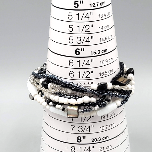 Black White Seed Bracelet Shell Multi Strand 7 in