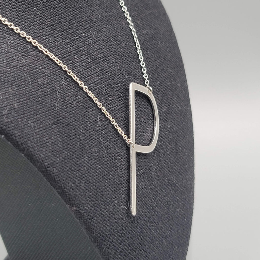 Initial Letter P Necklace Monogram Silver tone Chain Pendant 18"-20"