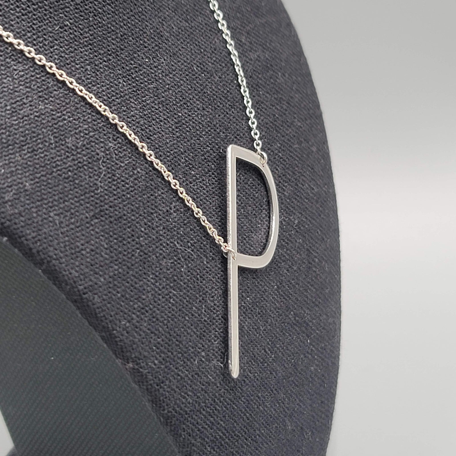 Initial Letter P Necklace Monogram Silver tone Chain Pendant 18"-20"