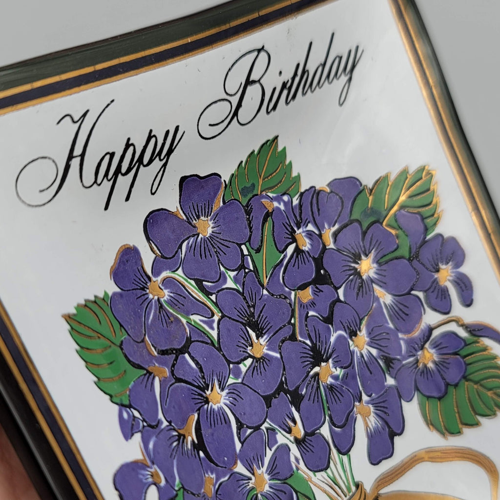 Vintage Houze Art Tray Happy Birthday and Get Well Glass Tray Lot Flowers