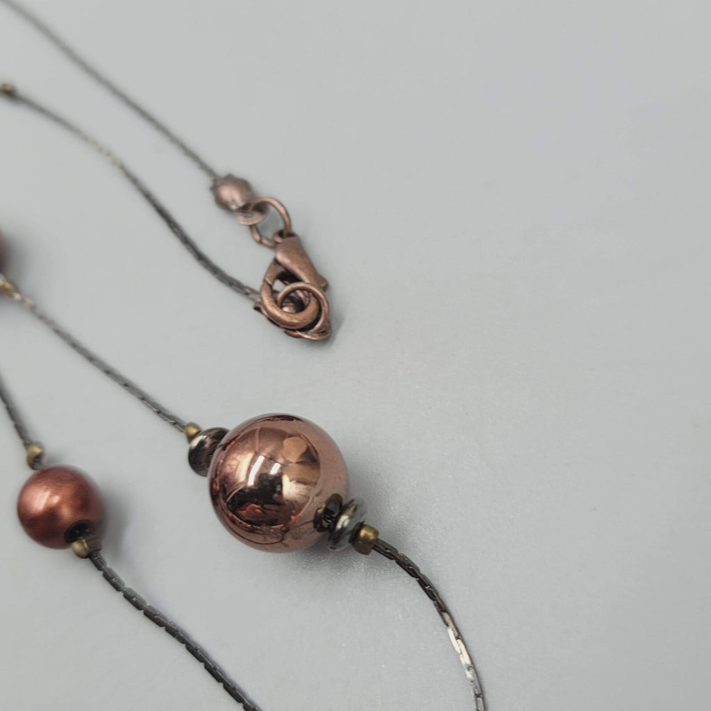 Extra Long Station Necklace Brown Metallic Necklace 62"