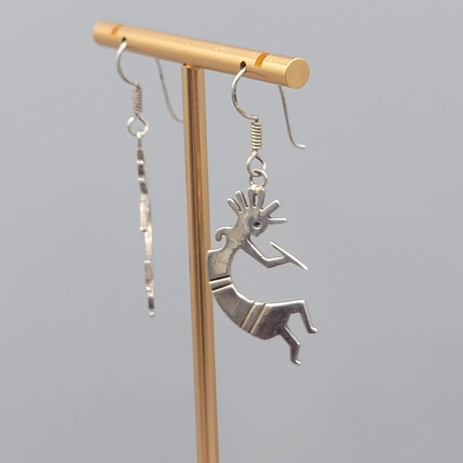 Kokopelli Sterling Silver Pierced Earrings 925 Dangle 1 3/8"