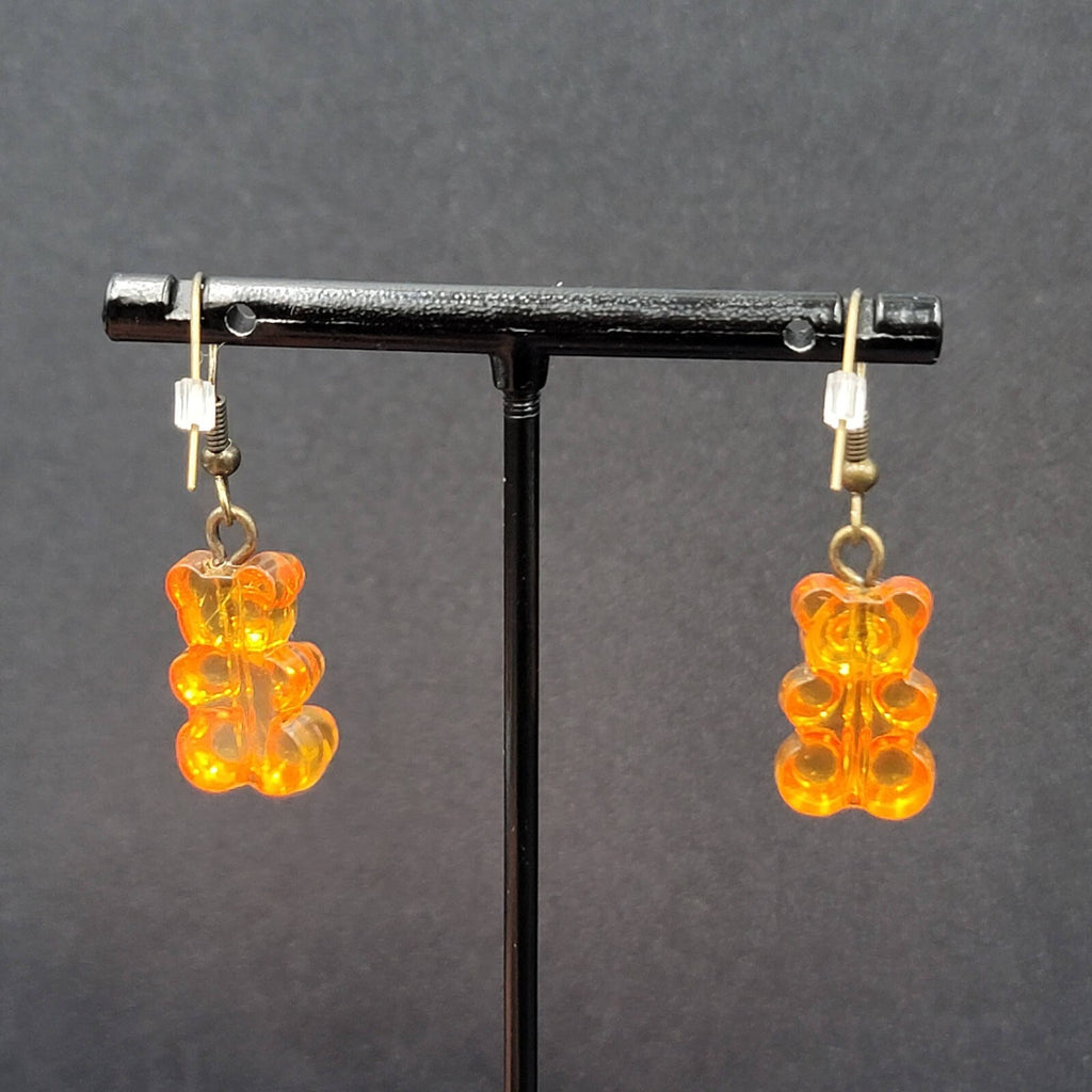 New Orange Gummy Bear Pierced Earrings Bronze tone Hooks Dangle 3/4"