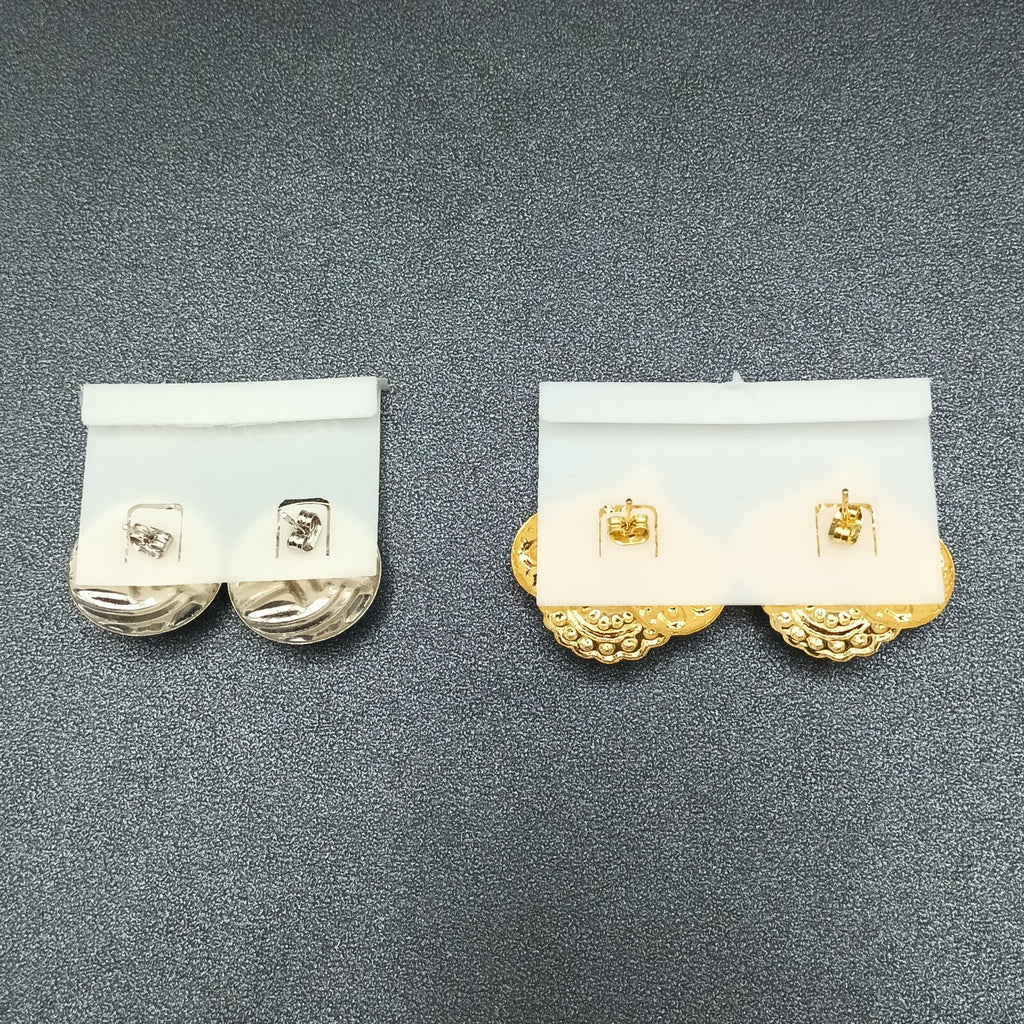 Lot of 2 Pairs Vintage Pierced Earrings Silver tone Gold tone 80s Embossed NOS