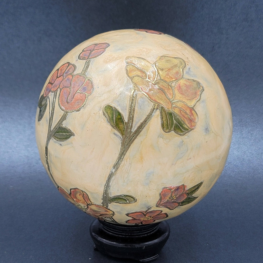 Heavy Orb Vase Bowl Enamel Metal Floral Balls Table Decor Tray Farmhouse 4" 