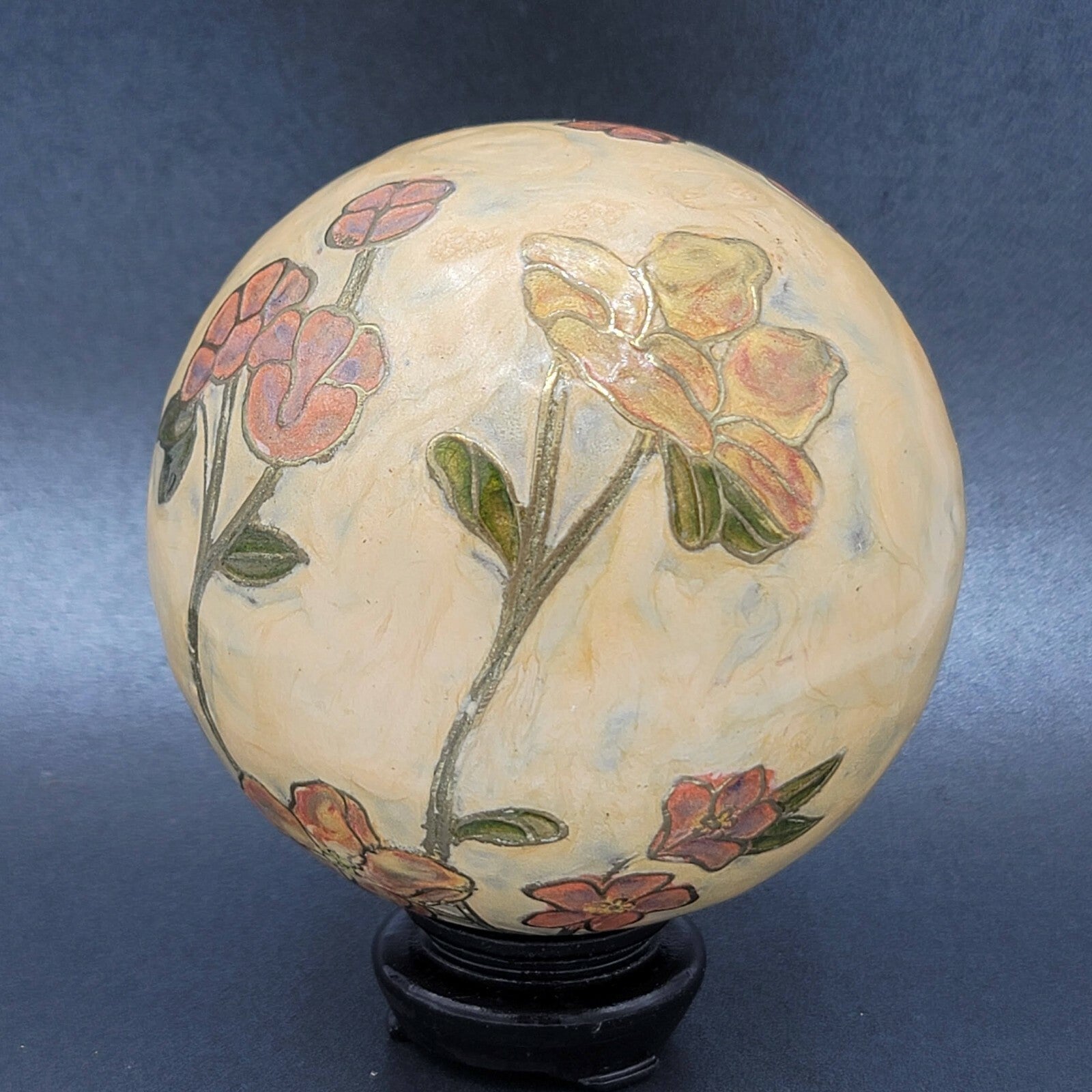 Heavy Orb Vase Bowl Enamel Metal Floral Balls Table Decor Tray Farmhouse 4" 