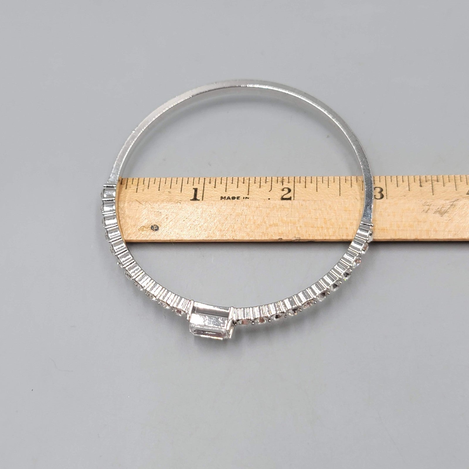 Rhinestone Bangle Bracelet Silver tone 8.5 in