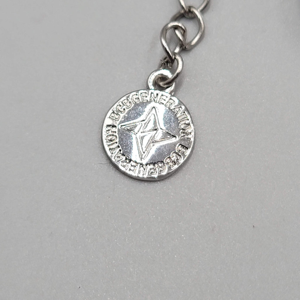 BCBGeneration FIERCE Necklace Black Cord Silver tone Signed 16"-18"