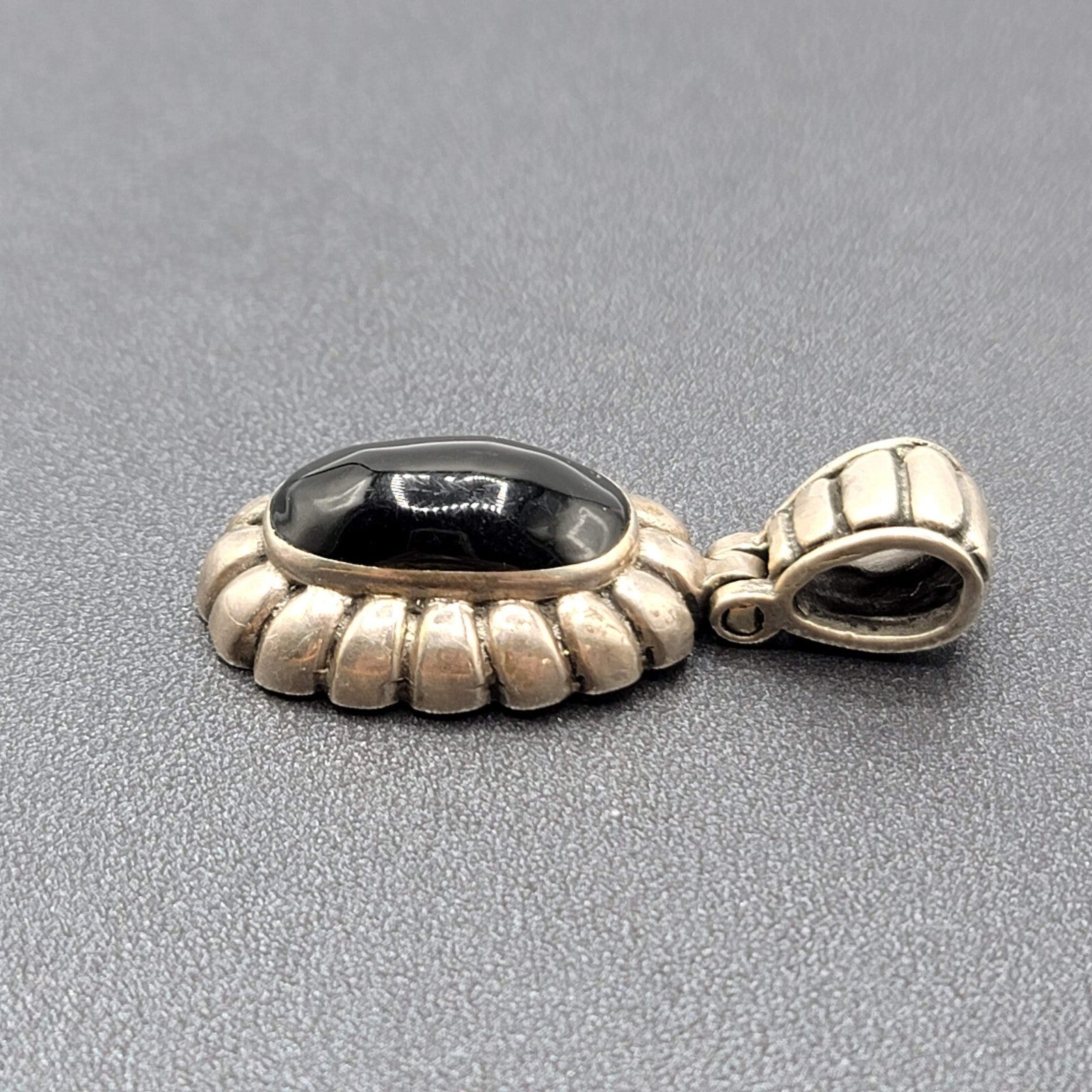 Mexico Sterling Silver Necklace Pendant Only Black Onyx Stone 1.75"