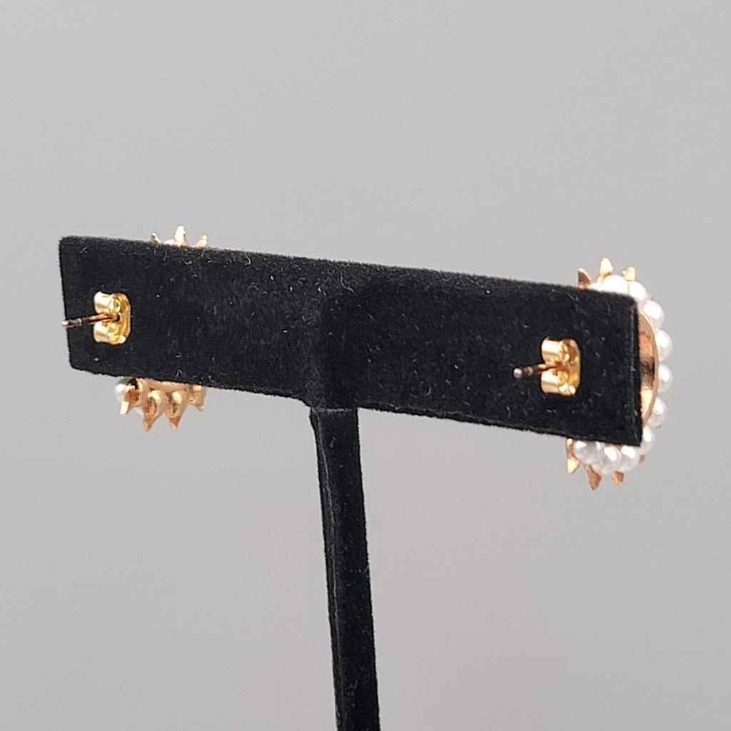 Rose Gold Hoops Pierced Earrings Faux Pearl 3/4"