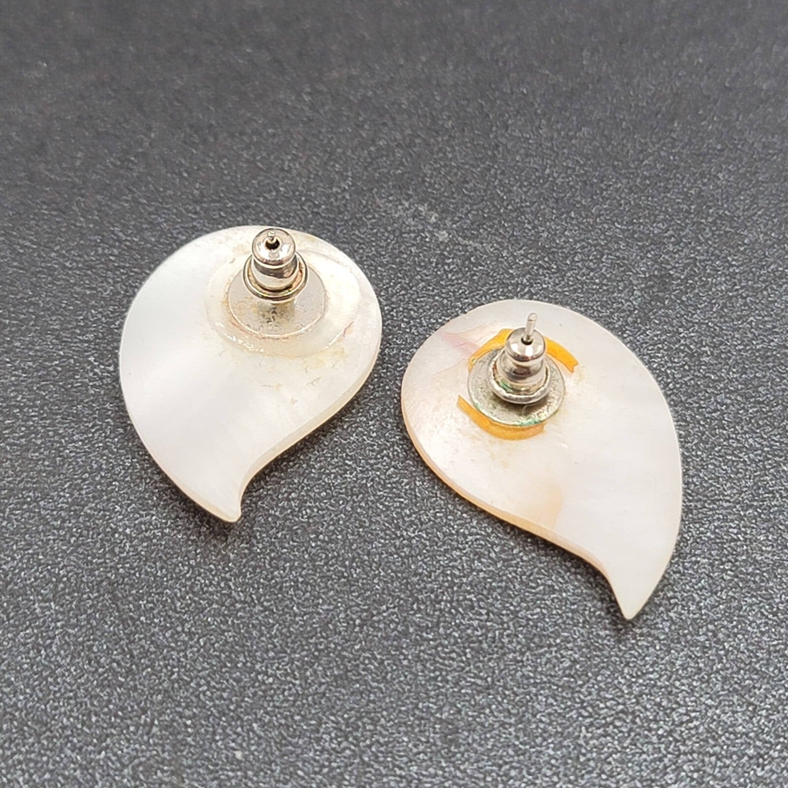 Vintage Pierced Earrings Mother of Pearl Carved Shell Drop Lot of 2