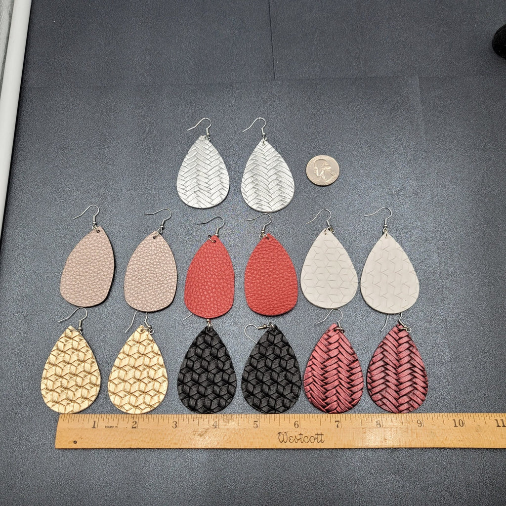Lot of 7 Pierced Earrings Faux Leather Multicolor Teardrop Dangle