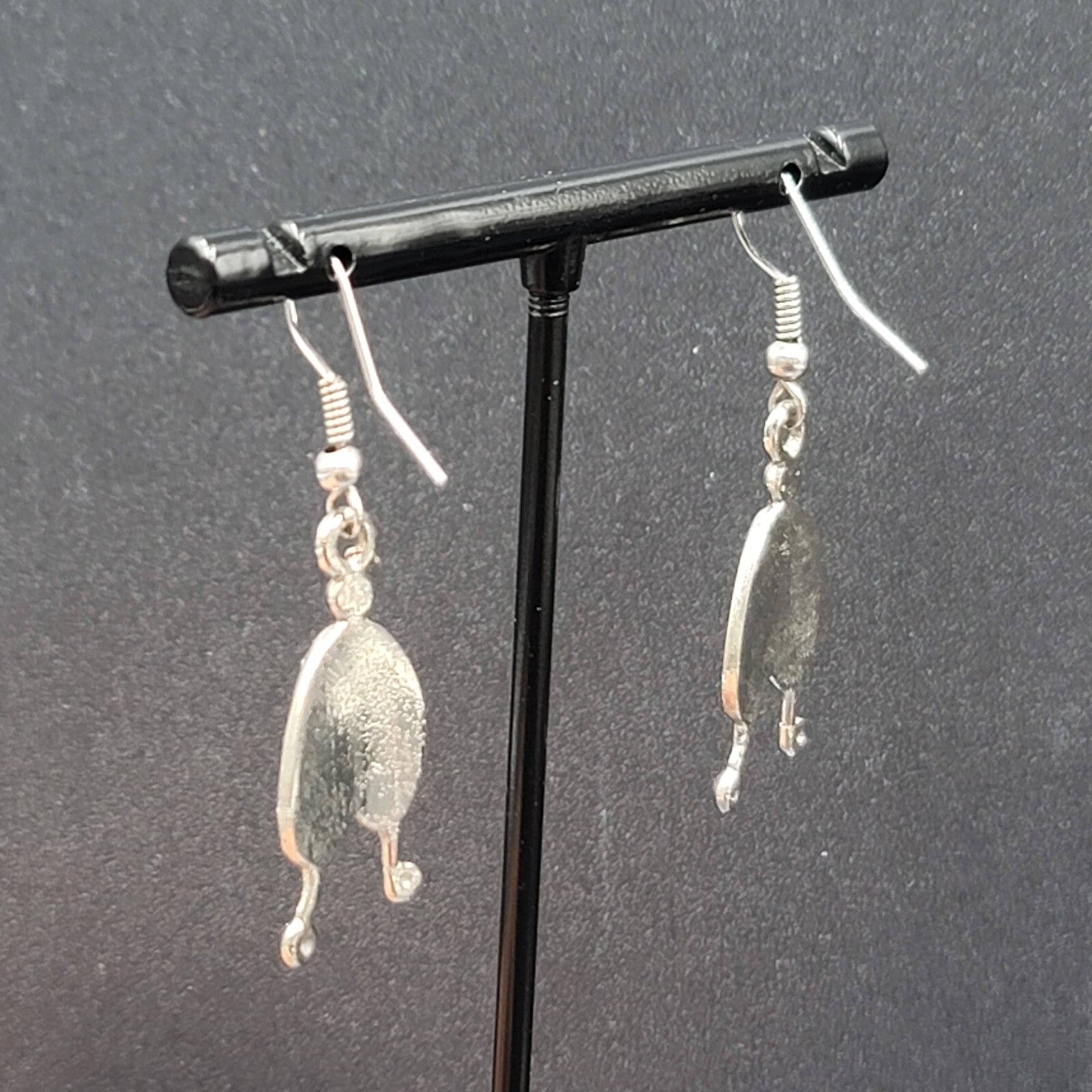 Pierced Earrings Silver tone Red Enamel Winter Hat Dangle 1 1/8"