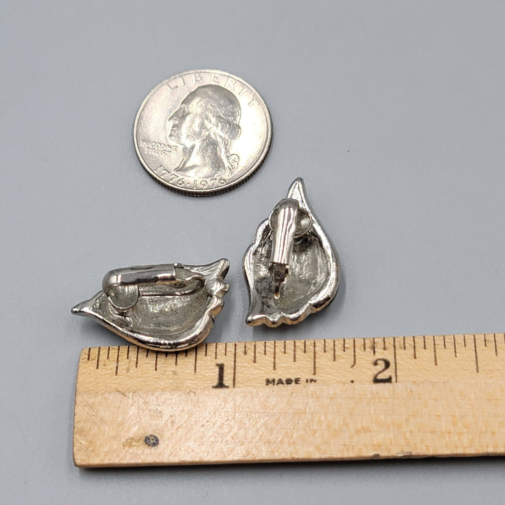 Vintage Climber Clip on Earrings Silver tone Black Enamel 1"