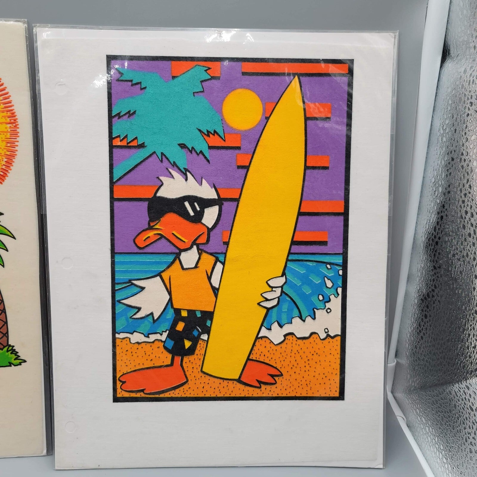 Vintage Cartoon Duck Beach Iron On Transfer Lot of 2 Surfboard Sun 1980s