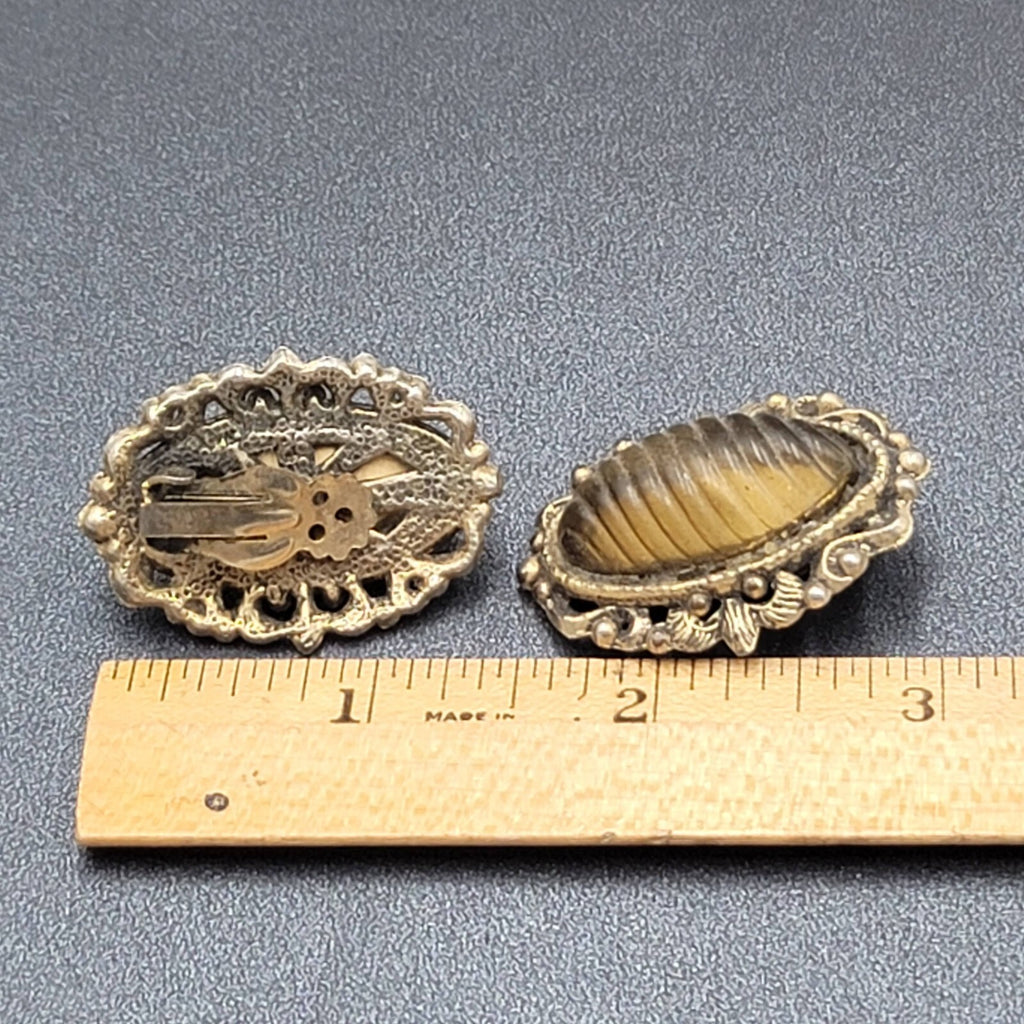 Vintage Clip on Earrings Gold tone Plastic Large Statement 1.5"