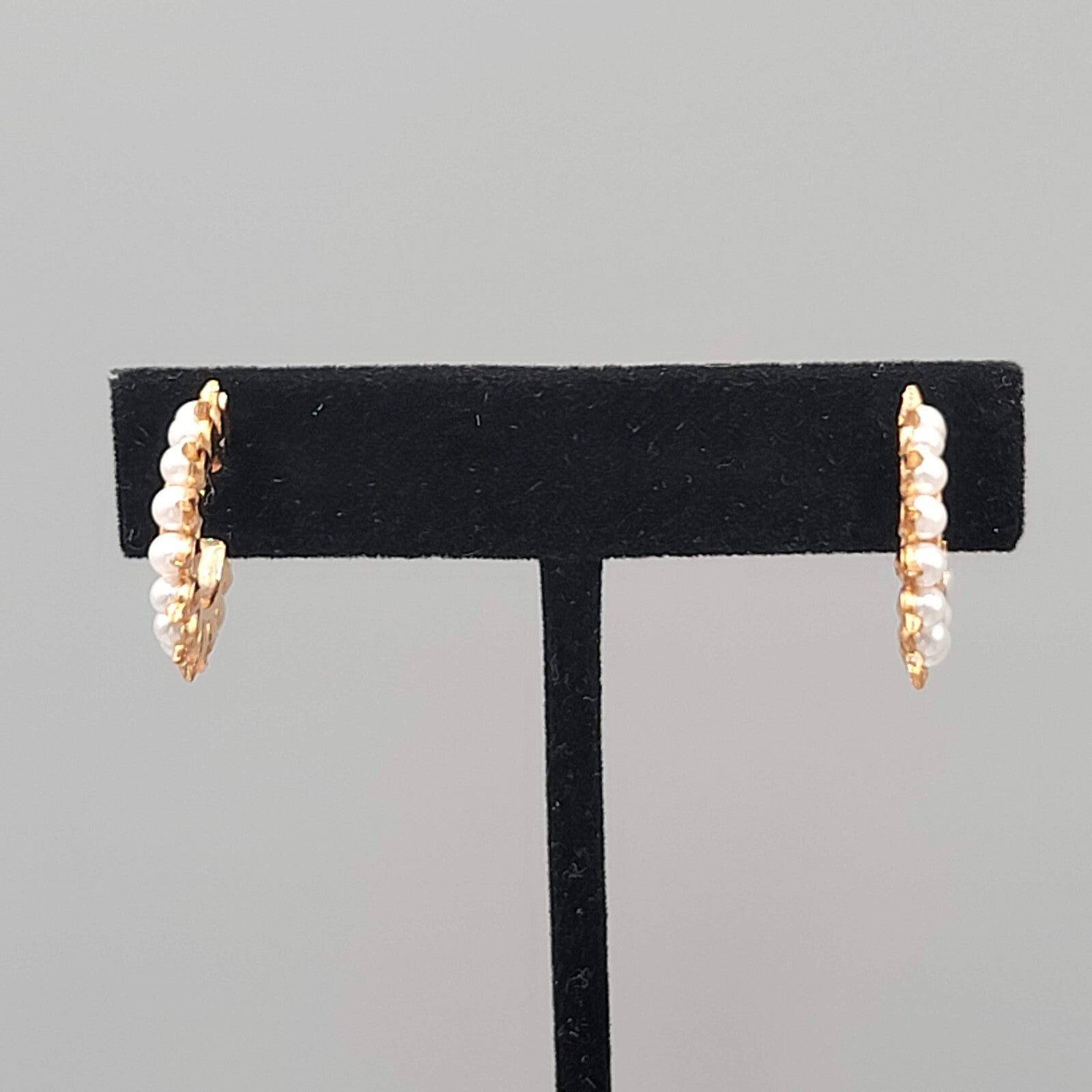 Rose Gold Hoops Pierced Earrings Faux Pearl 3/4"