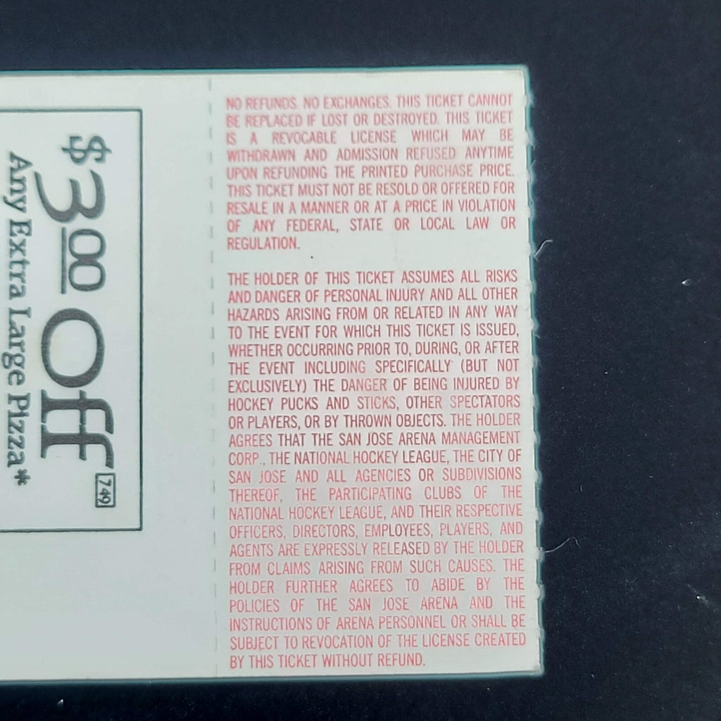 San Jose Sharks vs Vancouver Canucks NHL Ticket Stub 2/26/1995