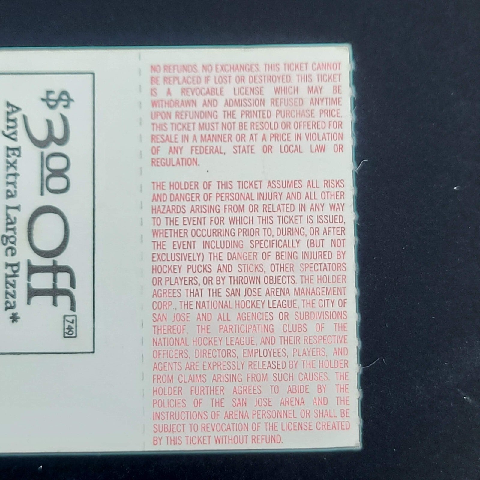 San Jose Sharks vs Vancouver Canucks NHL Ticket Stub 2/26/1995