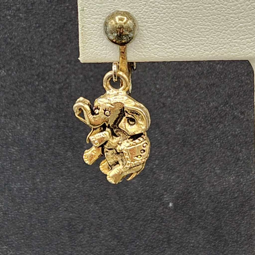 Vintage Clip on Earrings Gold tone Elephant Dangle 3/4"