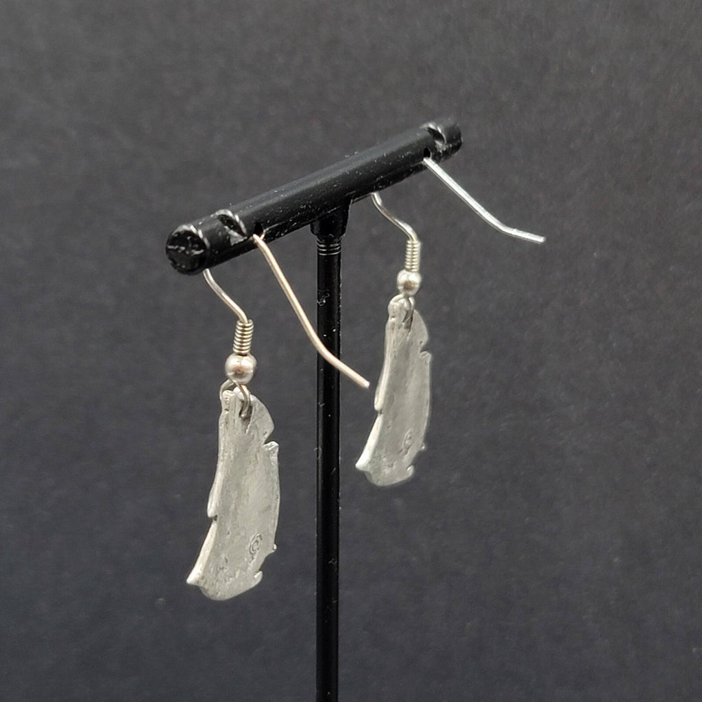 Vintage Ship Pierced Earrings Pewter Silver tone Dangle Nautical 7/8"