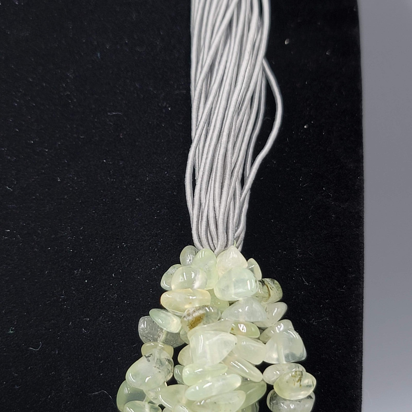 Artisan Light Green Stone Cluster Statement Necklace Multi Strand Gray Cord 20"