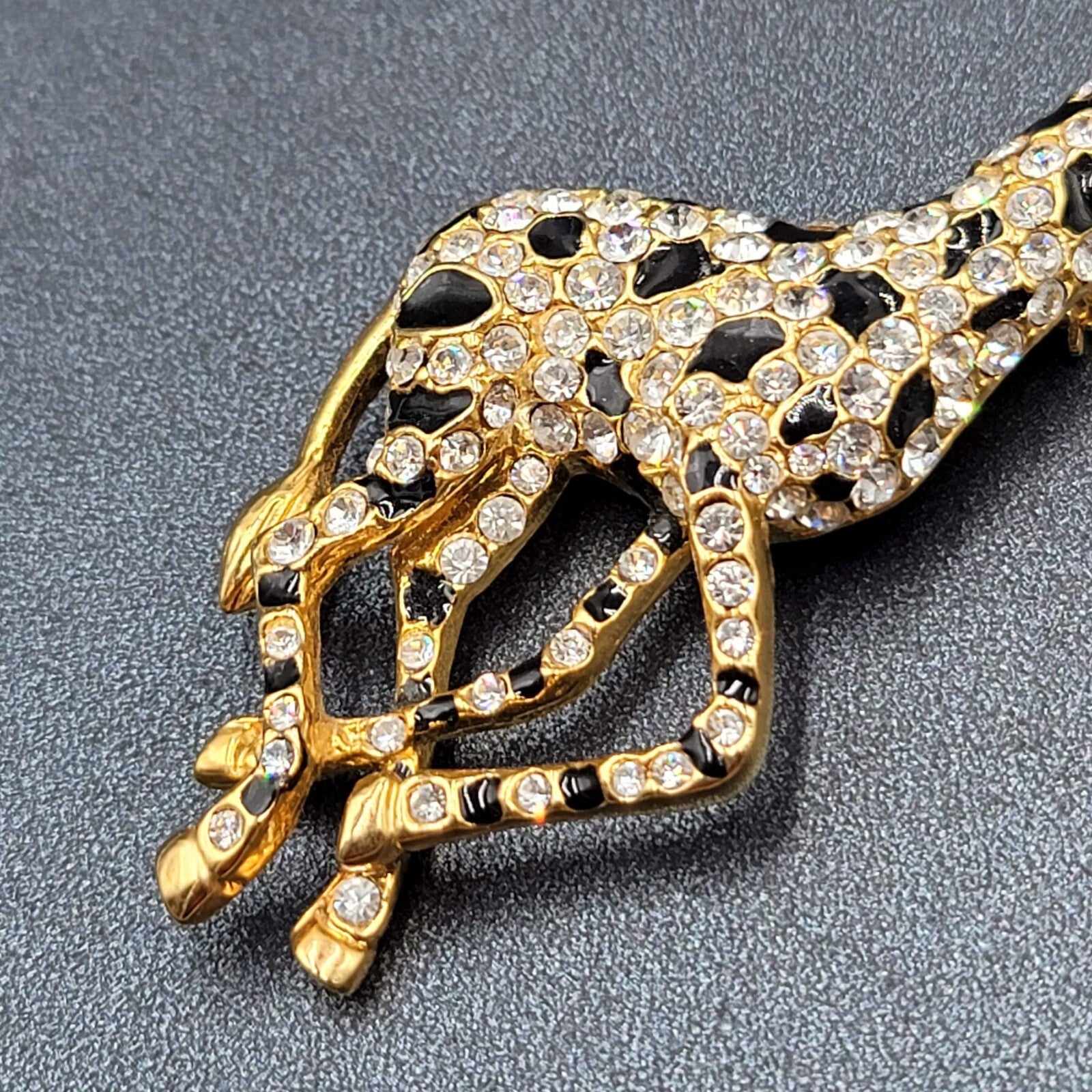 Vintage Rhinestone Giraffe Brooch Gold Plated Estate Jewelry 3.5"