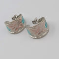 Vintage Hoops Pierced Earrings Silver tone Pastel Pink Blue Embossed Flowers 5/8