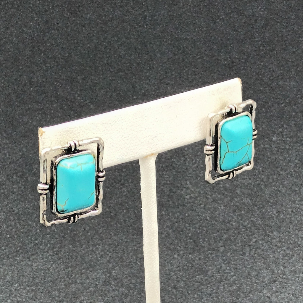 Pierced Earrings Silver tone Dyed Howlite Faux Turquoise Southwest Drop 3/4"