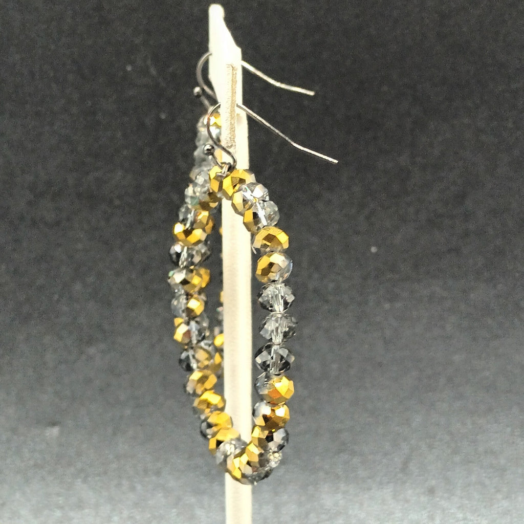 Pierced Earrings Bronze tone Faceted Glass Beaded Hoop Dangle 2"