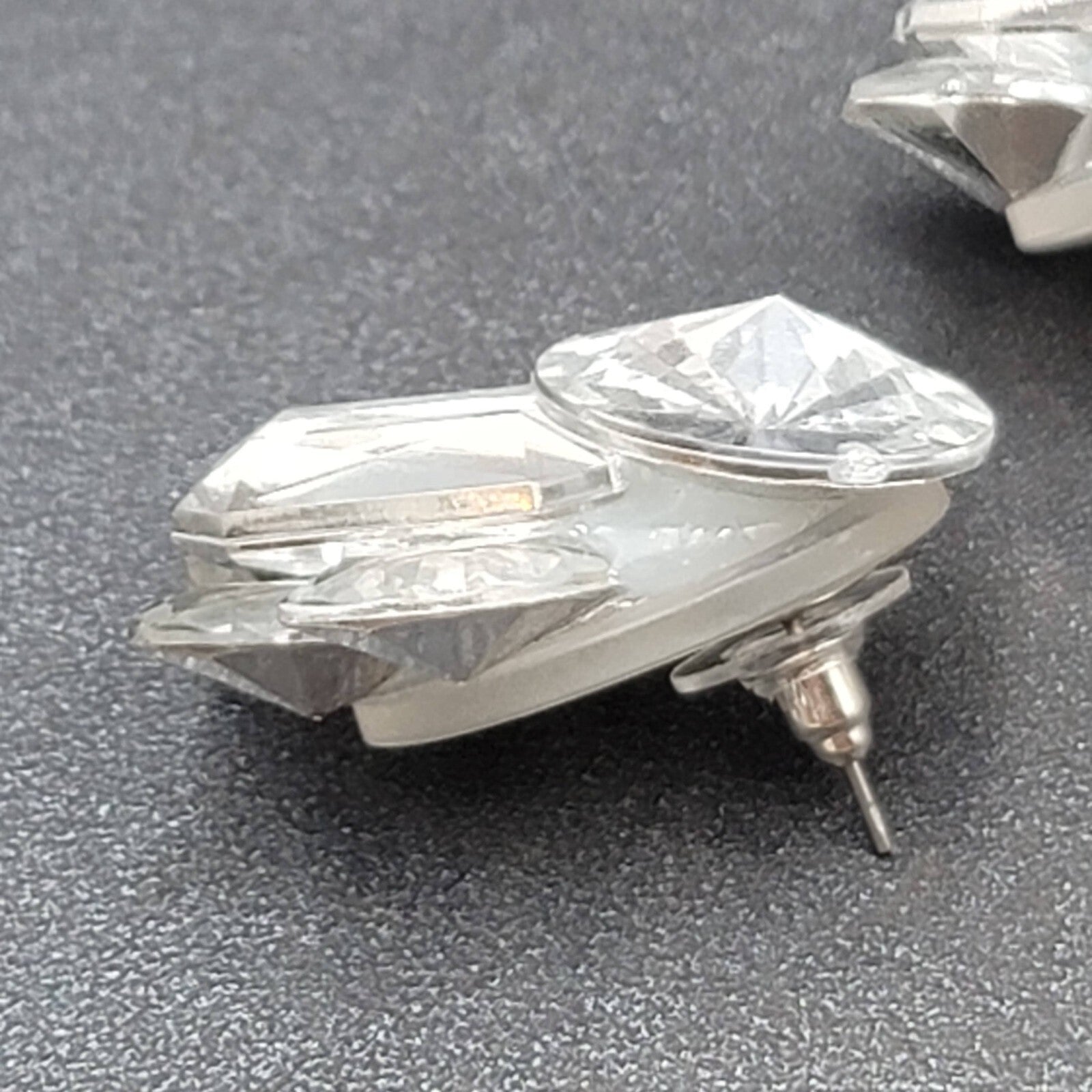 Pierced Earrings Silver tone Large Statement Acrylic Sparkle 1 3/8"