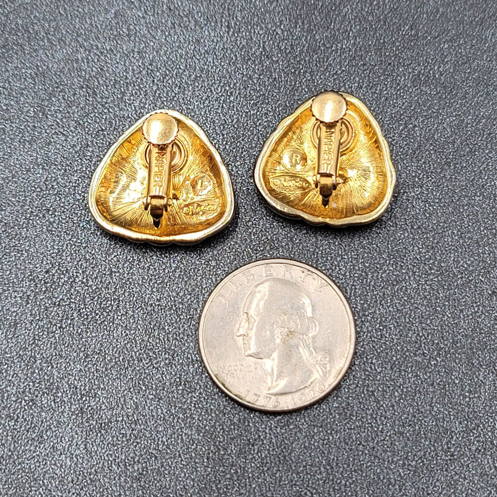 Vintage Napier Clip on Earrings Gold tone Black Enamel Screw Back 7/8"