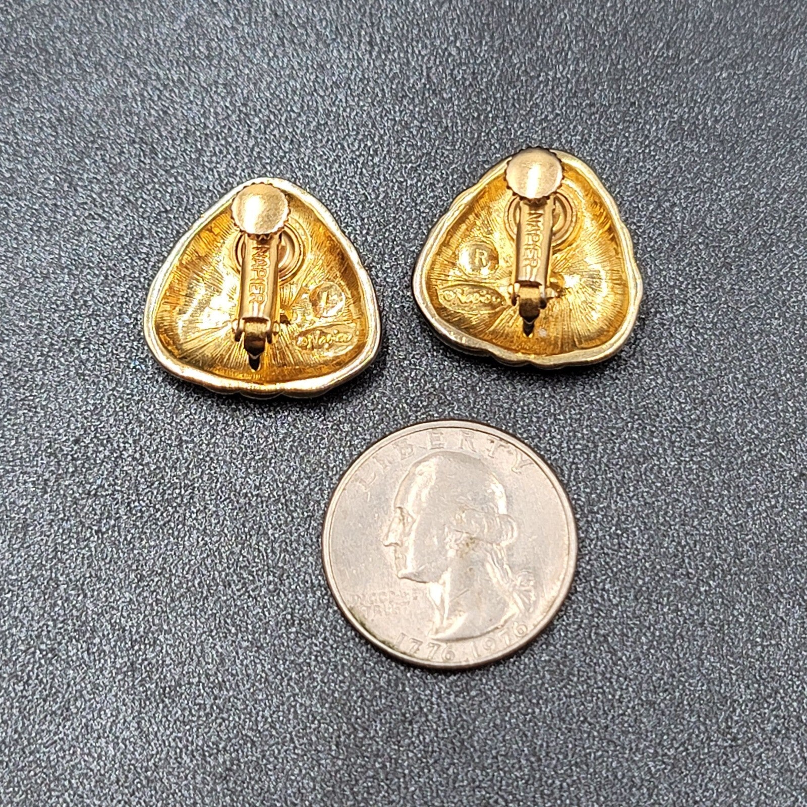 Vintage Napier Clip on Earrings Gold tone Black Enamel Screw Back 7/8"