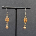 Pierced Earrings Brown Bead Copper Bell Dangle 1.25"