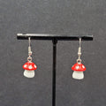 Pierced Earrings Red White Polka Dot Mushroom Dangle Cute 1/2"