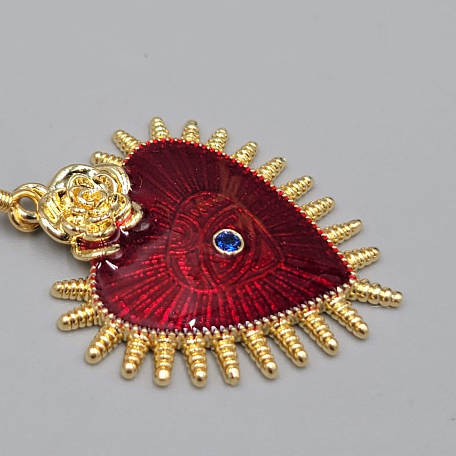 Evil Eye Red Guilloche Enamel Pierced Earrings Gold tone Dangle 1 1/8"