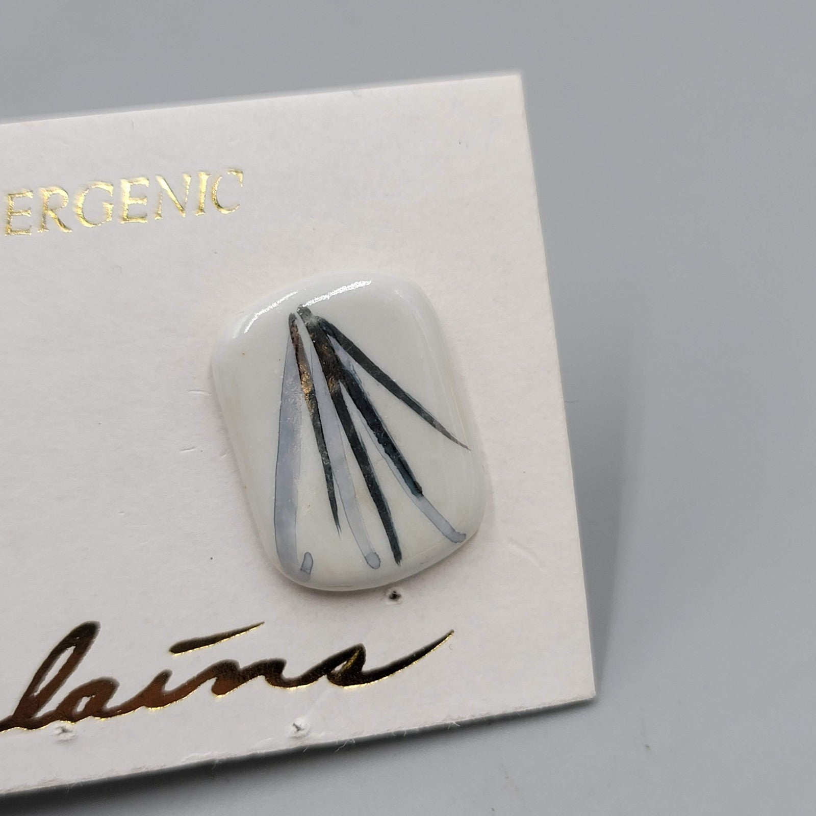 Vintage Ceramic Pierced Earrings Hand Painted Rectangle 80s 1"