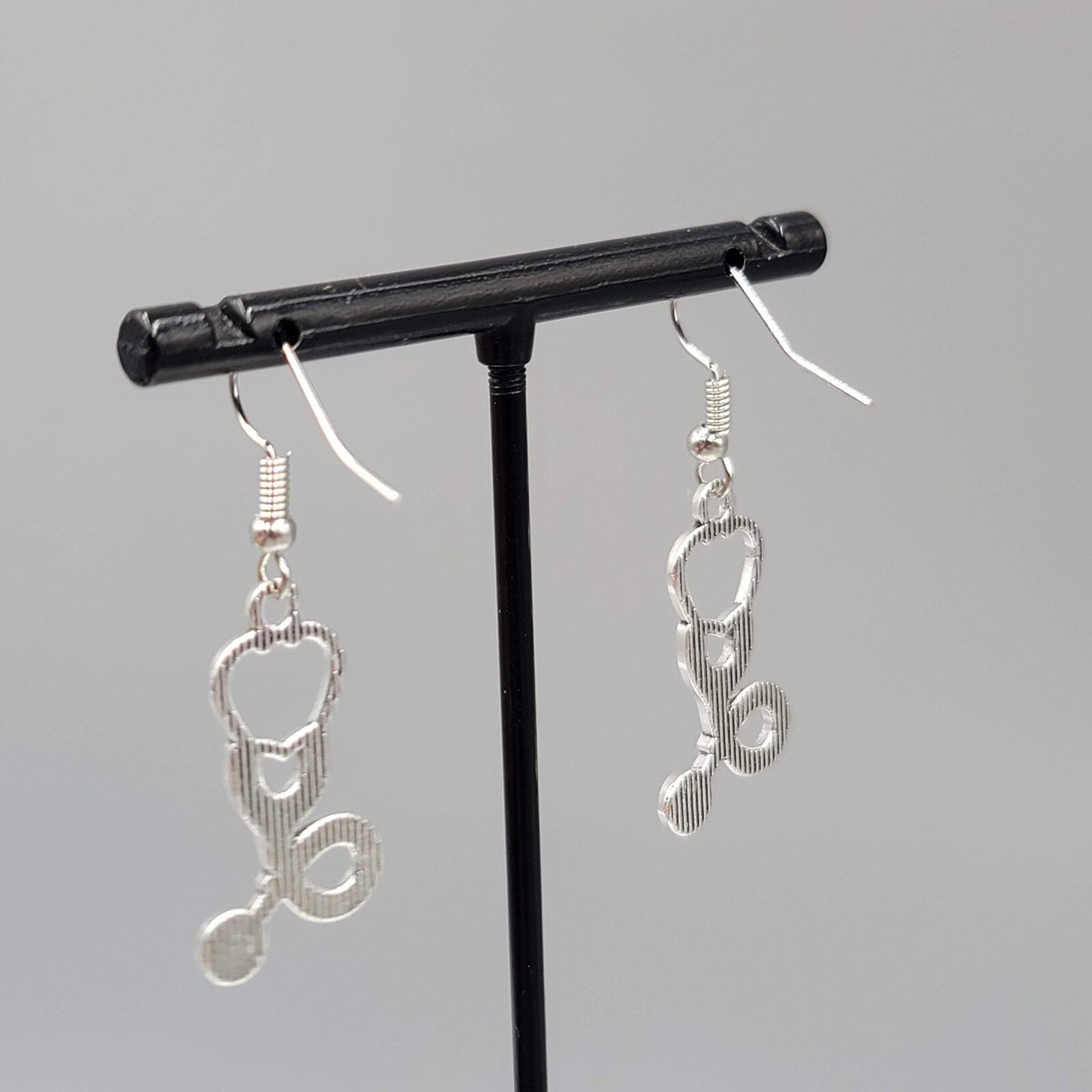 Stethoscope Pierced Earrings Medical Nurse Doctor Dangle Silver tone 1 1/8"