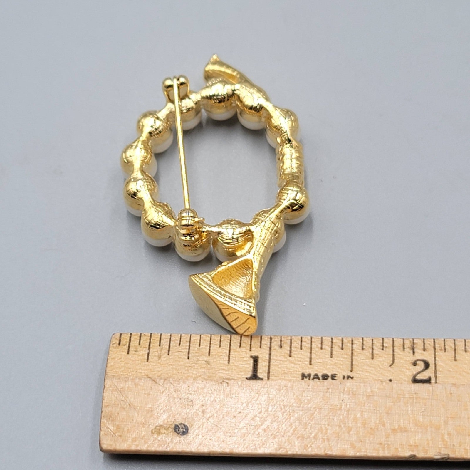Vintage Horn Gold Plated Faux Pearl Christmas Holiday Year Round 2"