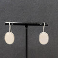 Avon Pierced Earrings Silver tone White Shell Inlay Oval Dangle 3/4"