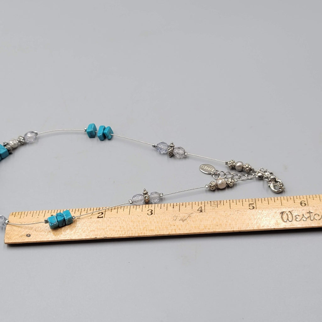 Express Floating Bead Necklace Blue Stone Silver tone 14"-16"